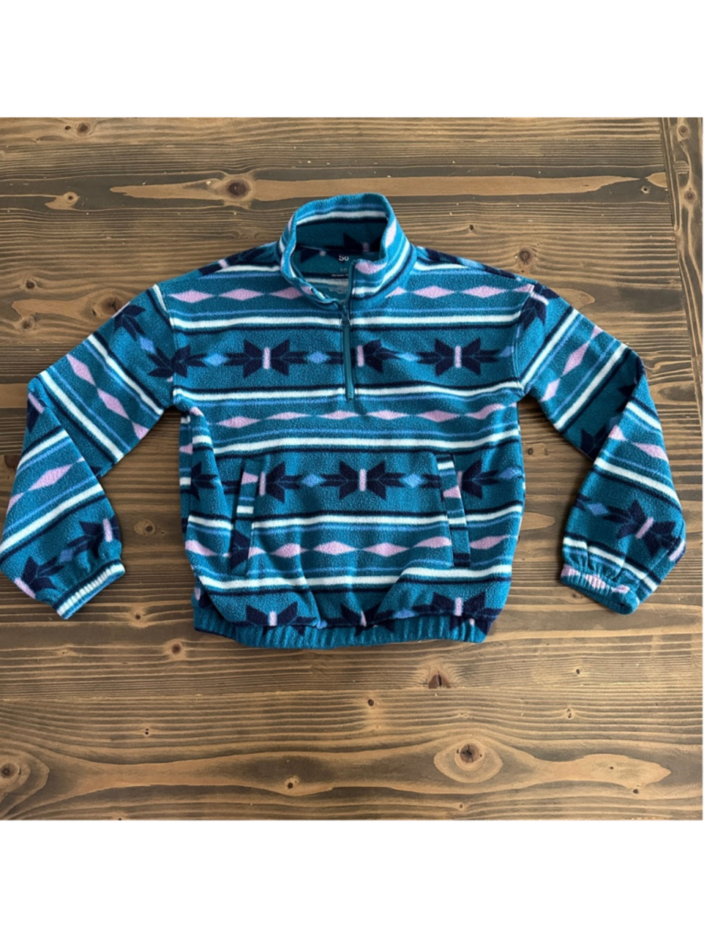 So Girls Fleece Quarter Zip Sweatshirt Teal Pink Size S 7 Cozy